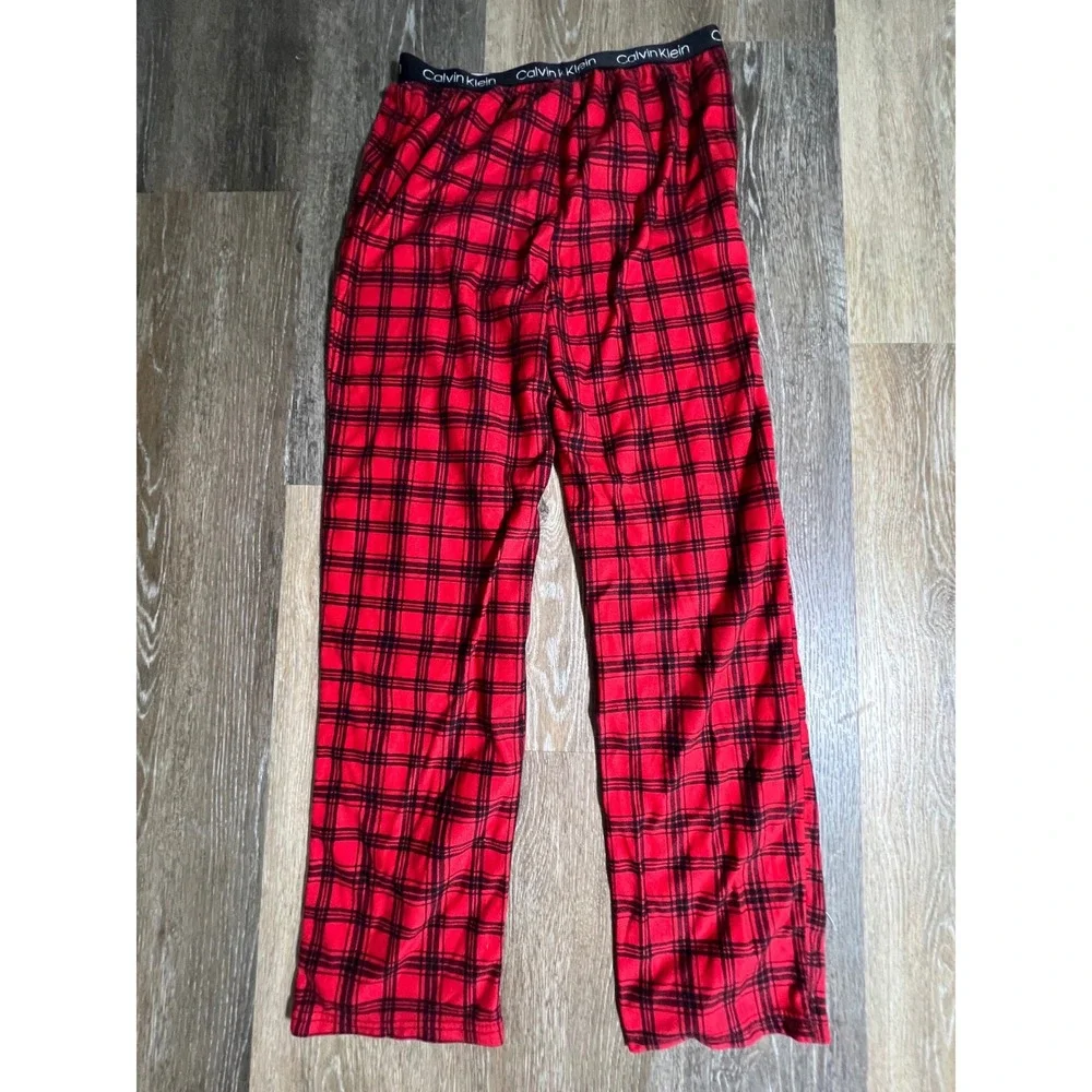 Calvin Klein Pajama Pants Boys XL 14/16 Red Black Plaid Excellent‎ Fleece Lounge